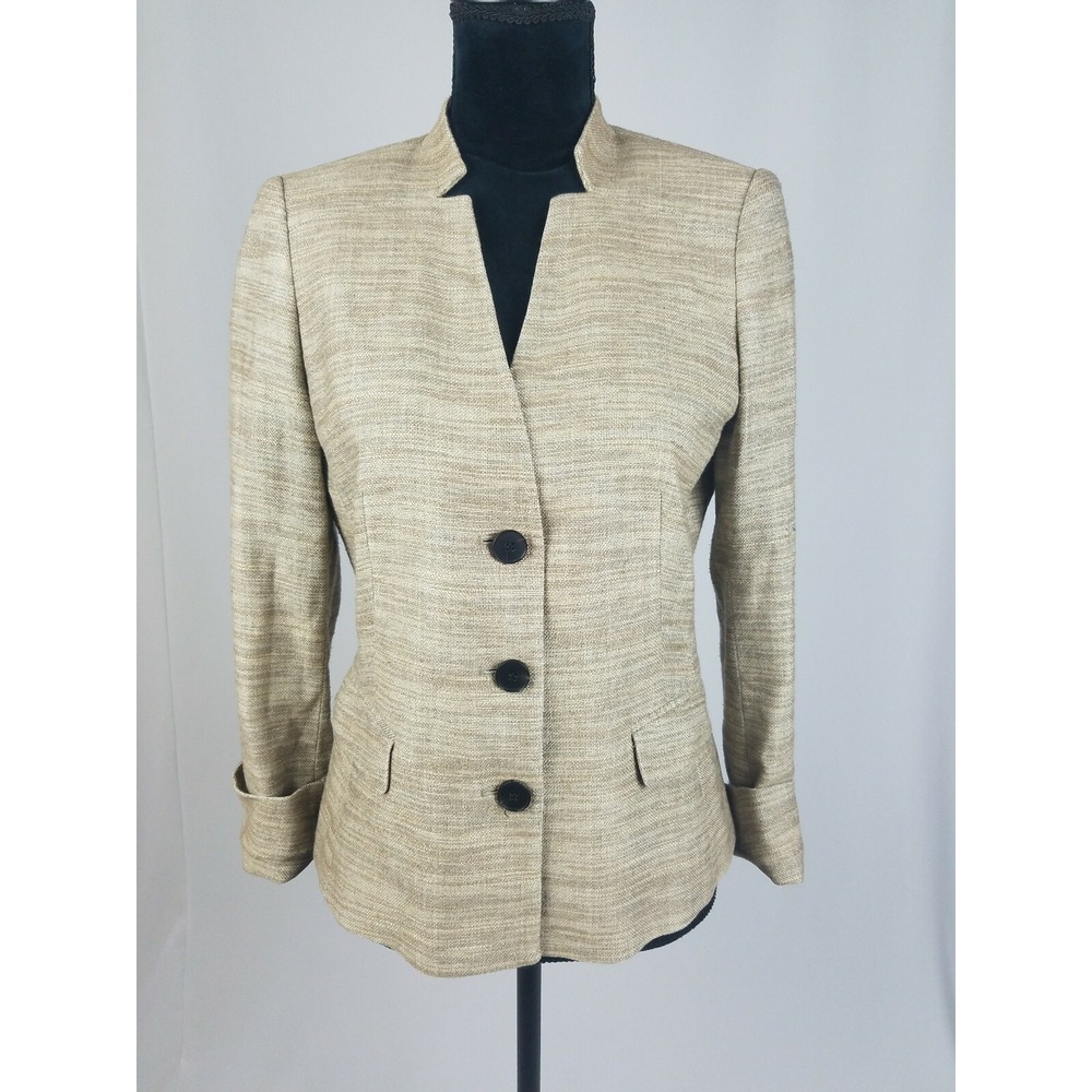 Lafayette 148 women 6 tan linen blend blazer jacket career academia office